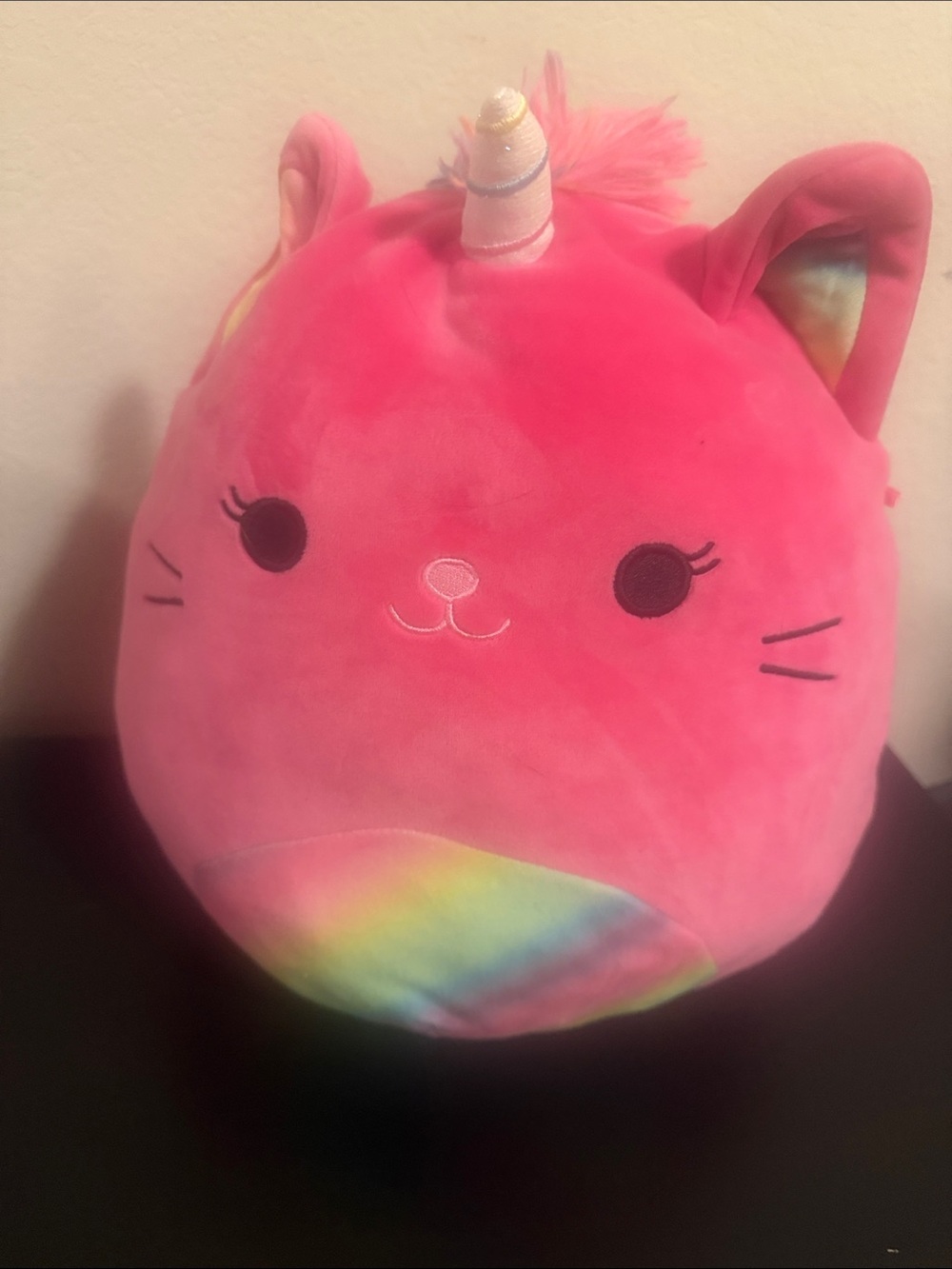 Squishmallows Pink Unicorn Cat with Rainbow Accents
